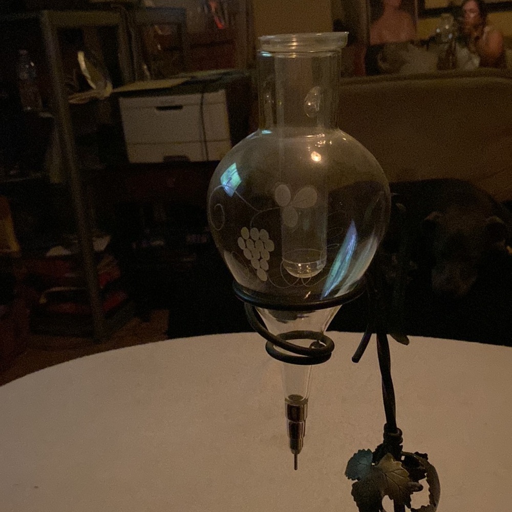 Vintage Austrian Iron Etched Glass Wine Aerator Dispenser Decanter, grape design - Picture 2 of 7